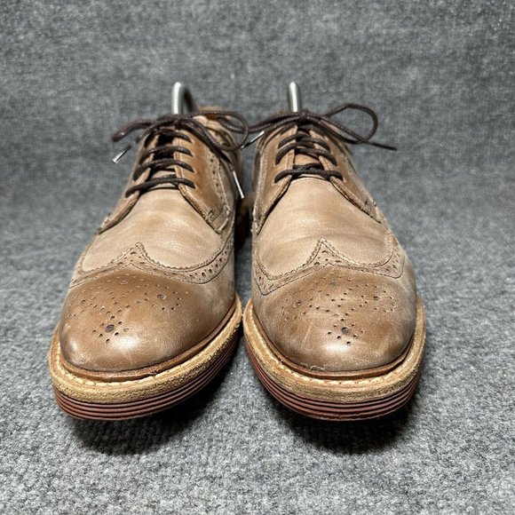 Allen Edmonds Shannon Drive Oxford Shoes Mens 10 Tan Distress Leather Wingtip - Picture 2 of 11